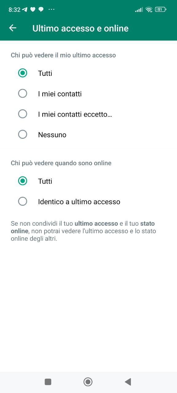 WhatsApp ultimo accesso e conferme di lettura android