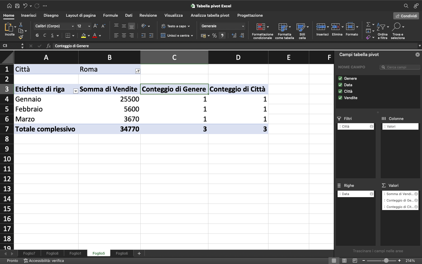 Modifica tabella pivot su foglio excel Modifica tabella pivot su foglio excel