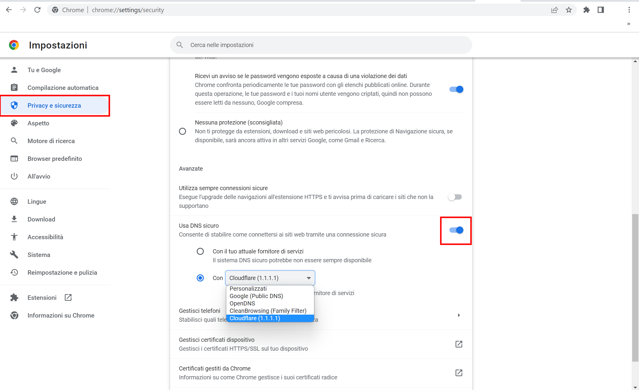 Impostare la navigazione sicura Impostare la navigazione sicura