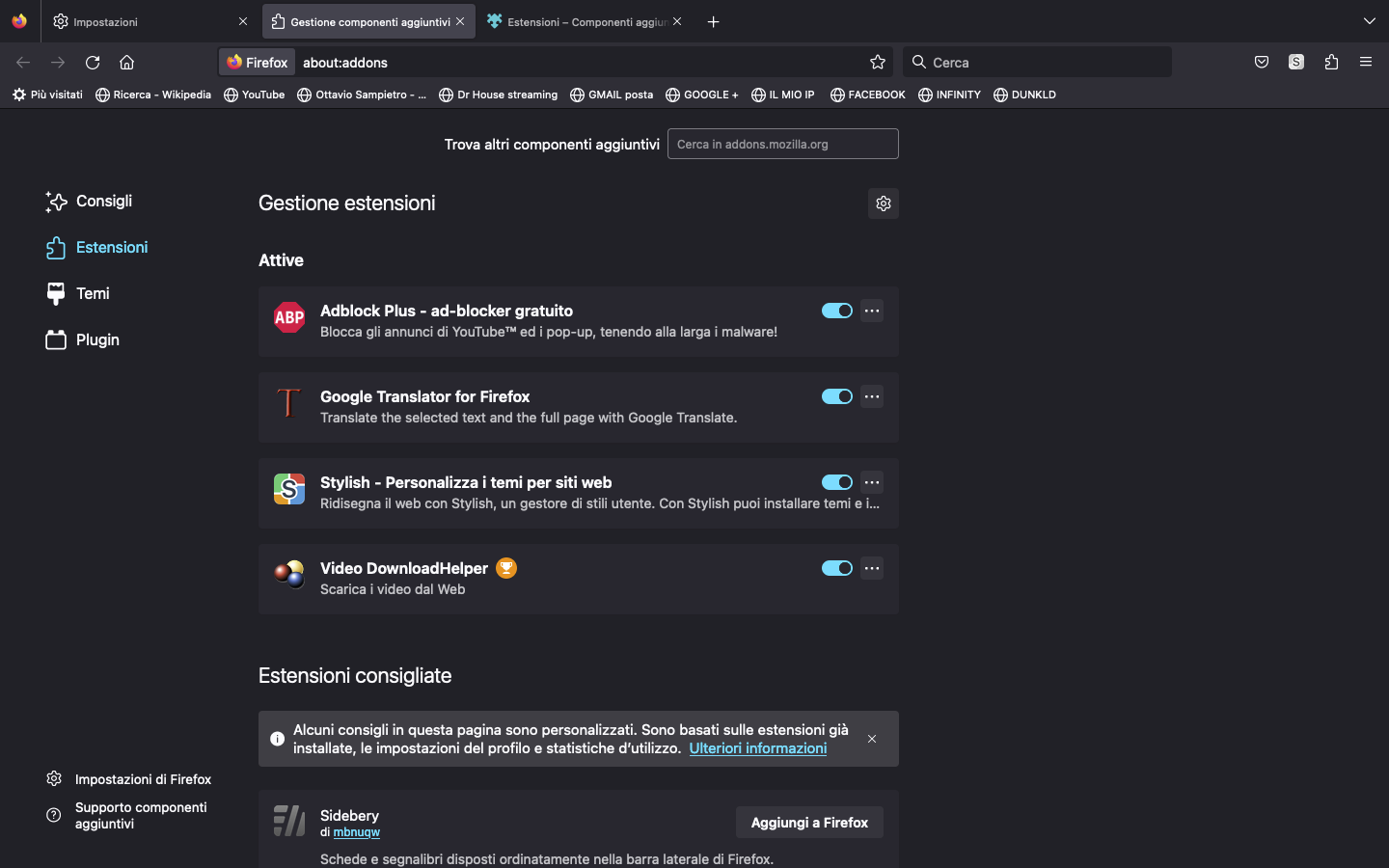 Gestione componenti aggiuntivi Gestione componenti aggiuntivi