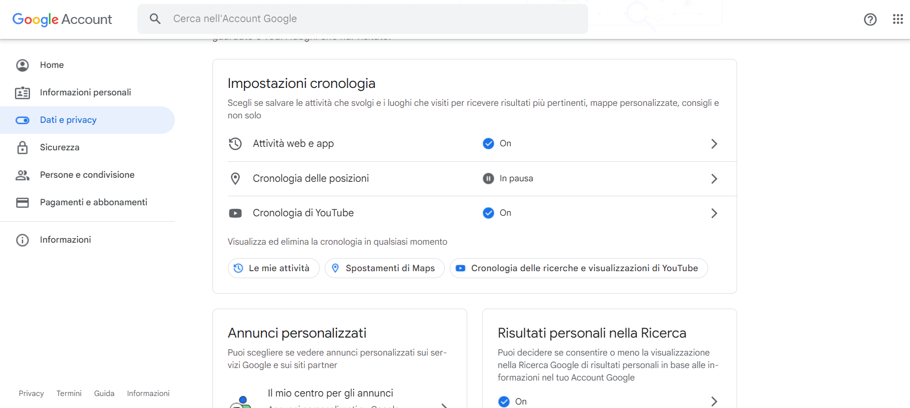 Visualizzare cronologia da desktop