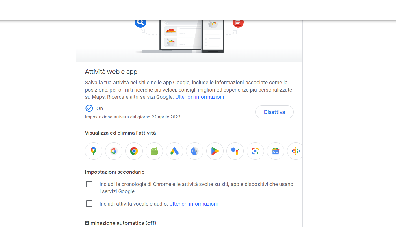 Memorizzazione cronologia Google
