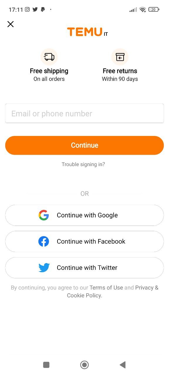 Registrarsi a Temu app