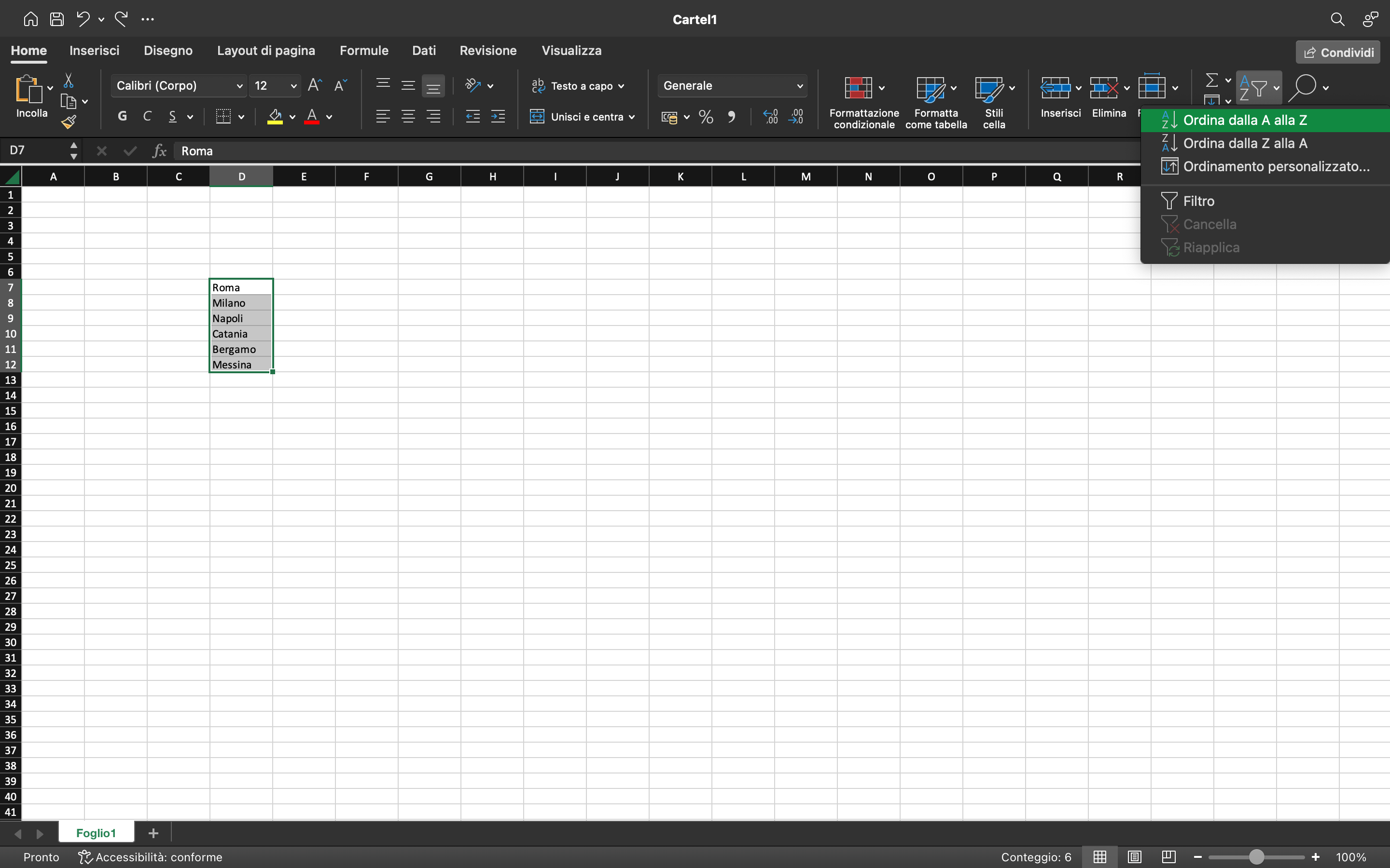 Excel ordinare in ordine alfabetico