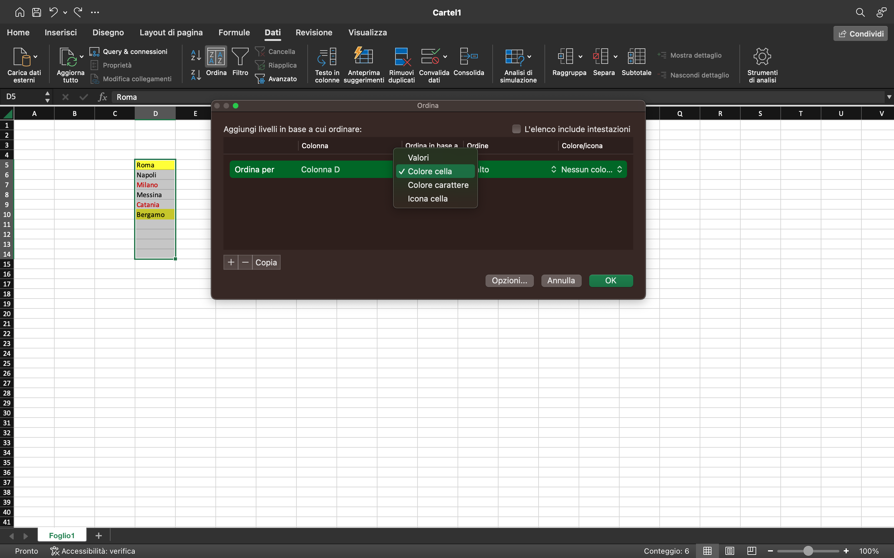 Excel ordinamento per colore Excel ordinamento per colore