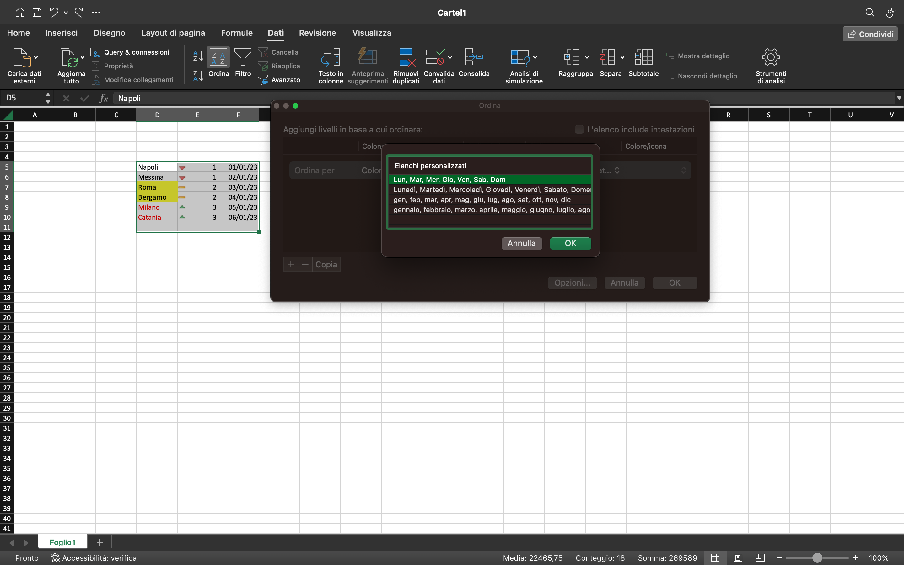 Excel ordinare gli elenchi