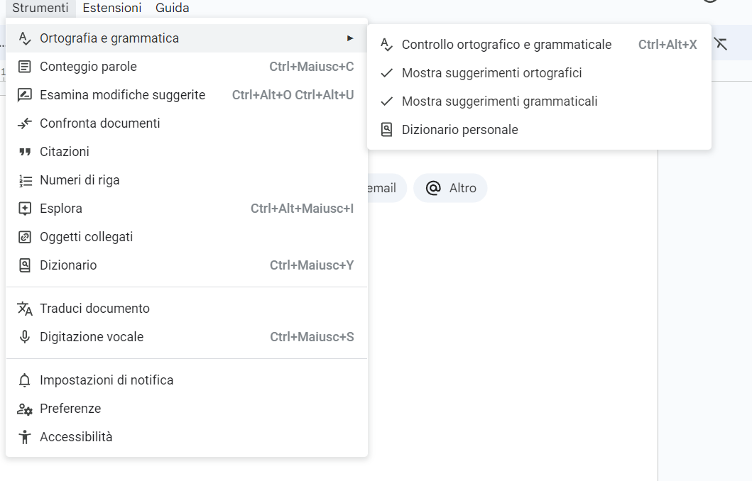 Google documenti controllo ortografico