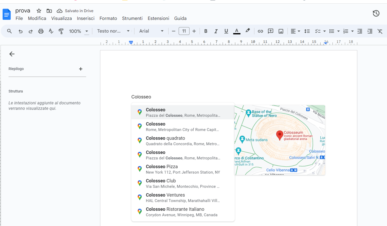 Chip di luogo in Google Documenti