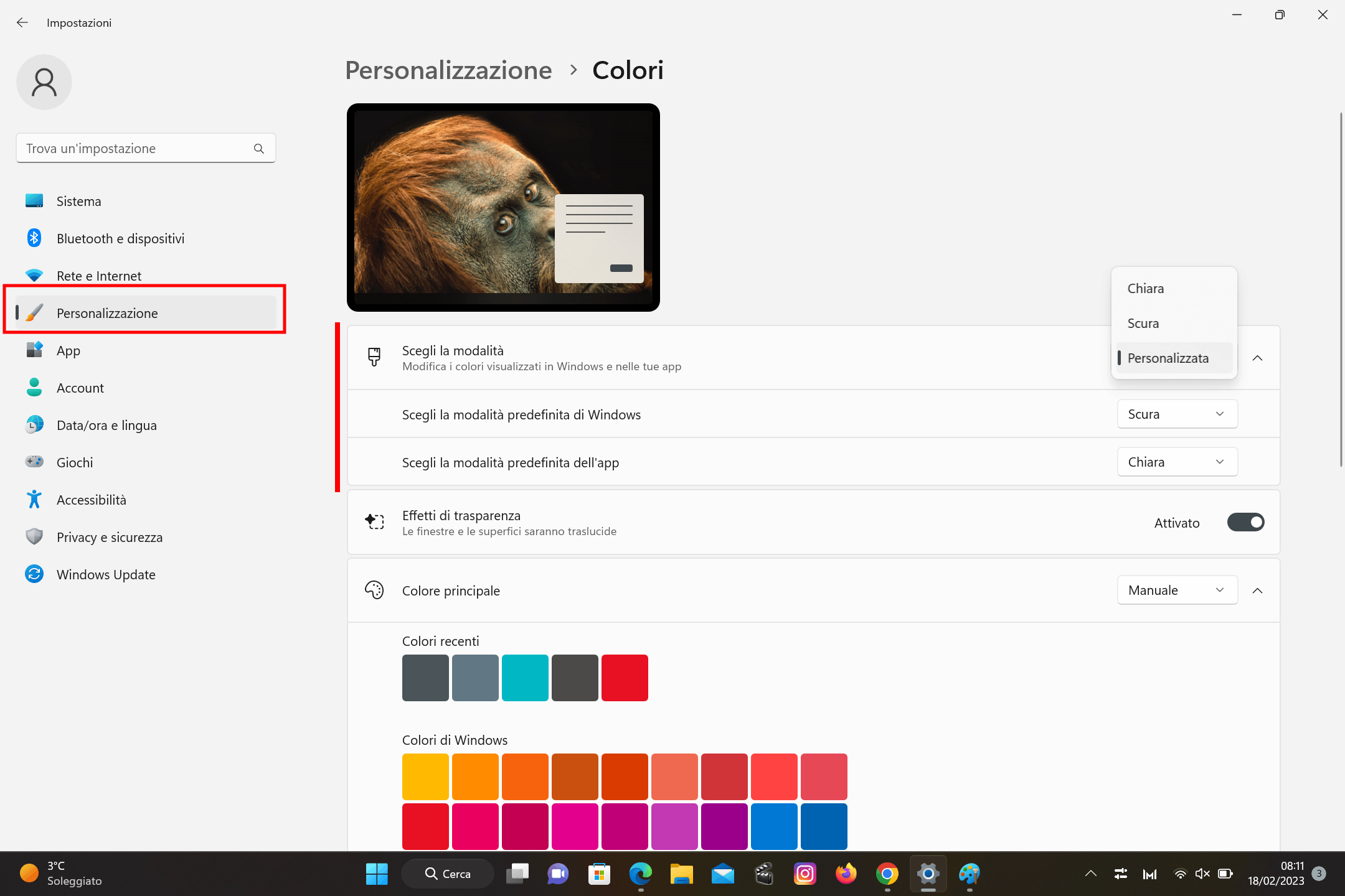 Personalizzare i colori su Windows 11
