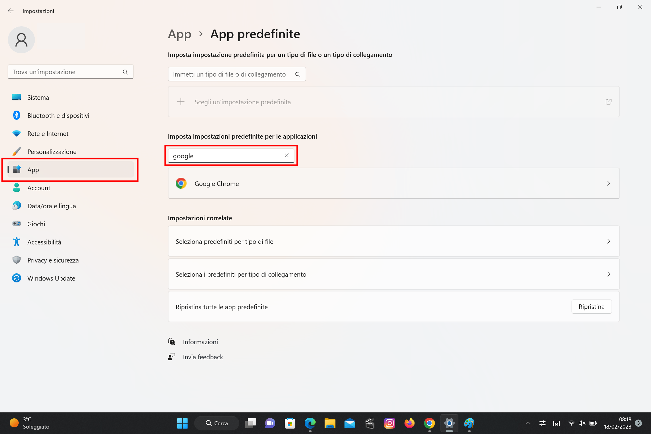 Modificare le impostazioni predefinite per le app