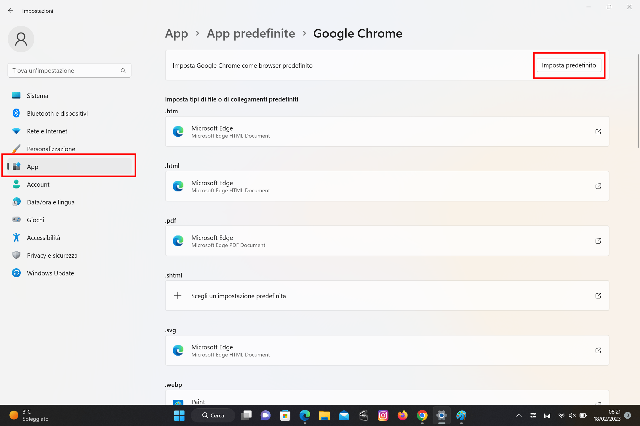 Scegliere un browser di default
