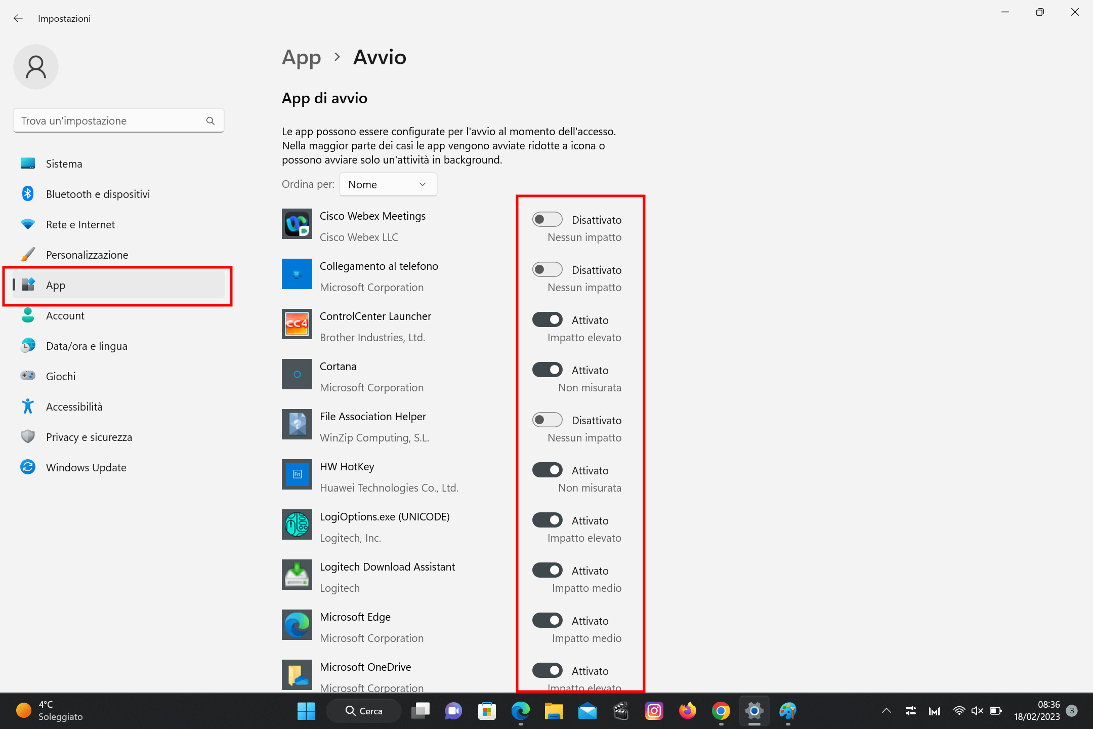 Configurare l’avvio delle app su Windows 11