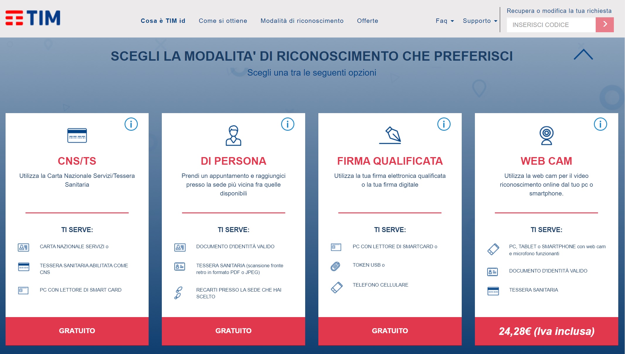 SPID con Tim modalità di riconoscimento