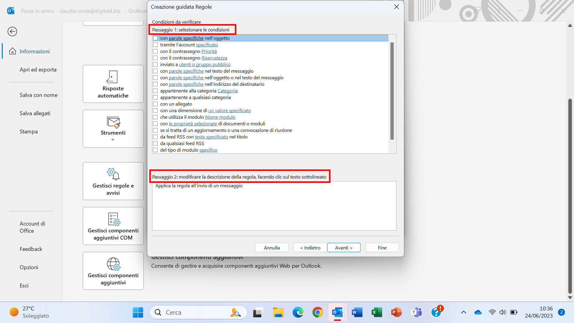 Applica regola windows Applica regola windows