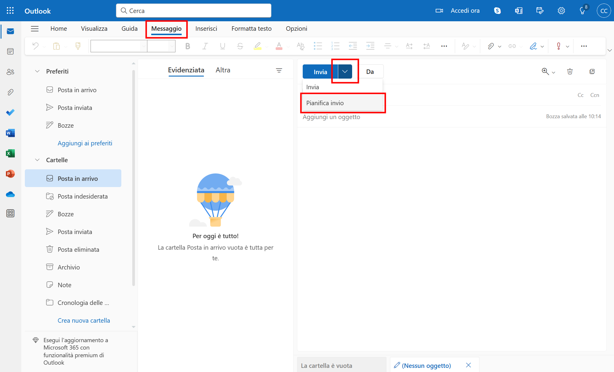 Pianifica invio web su Outlook