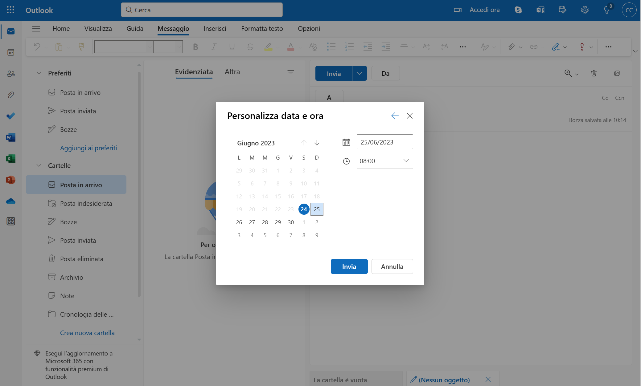 Personalizza data e ora web su Outlook