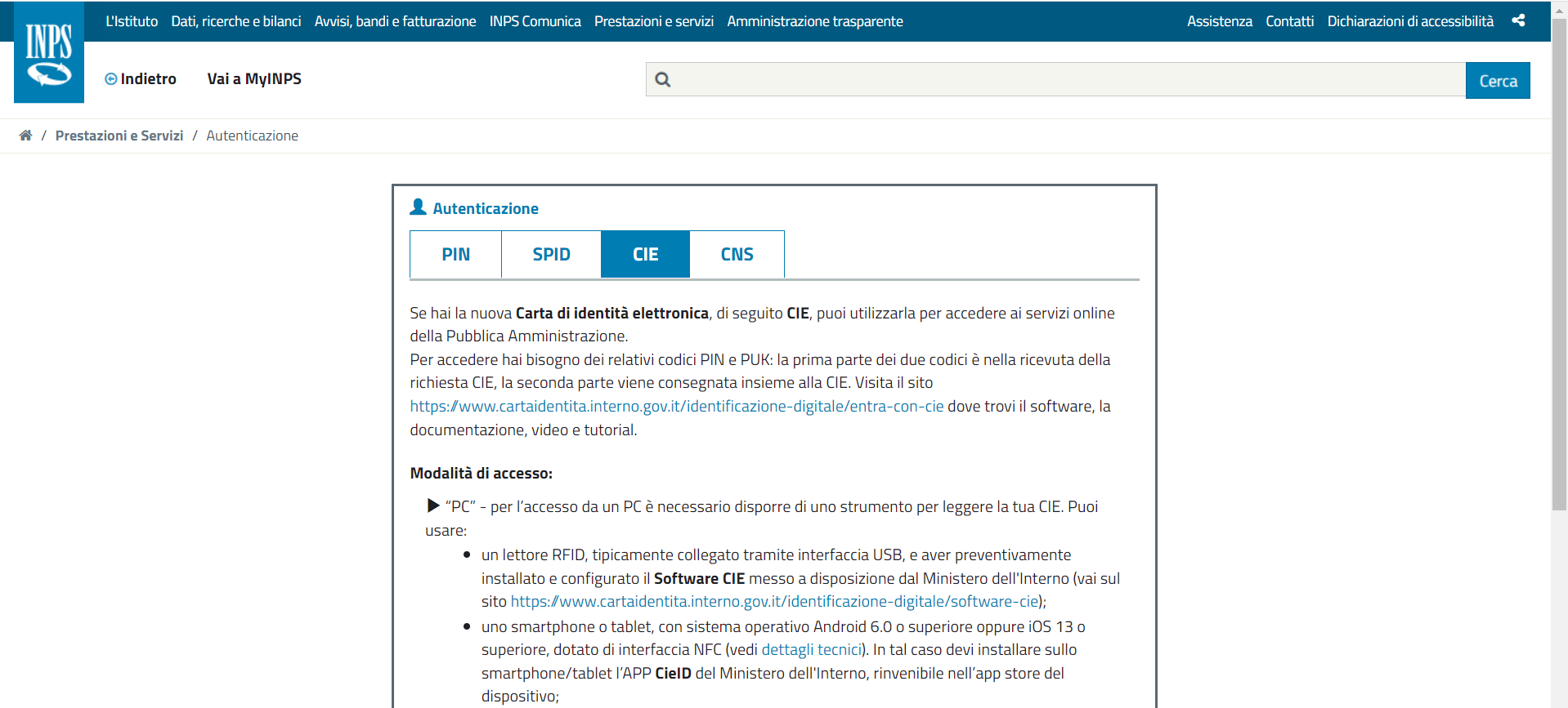 Come accedere con CIE a INPS 