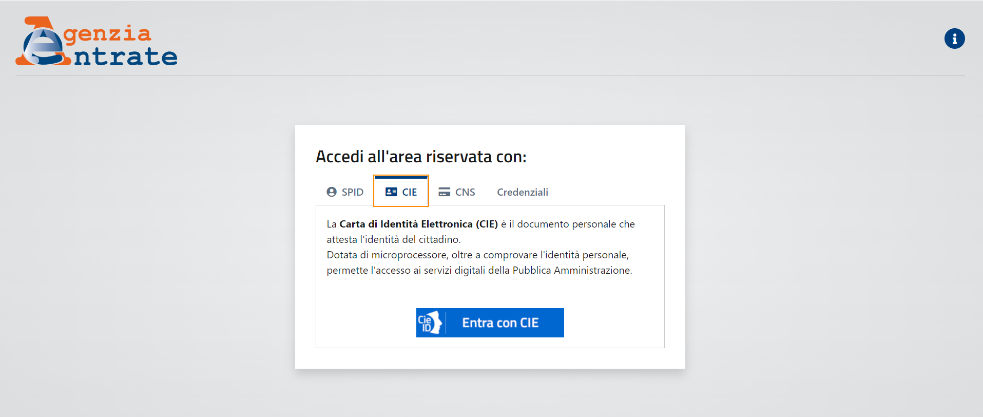 Come accedere con CIE ad Agenzia Entrate 