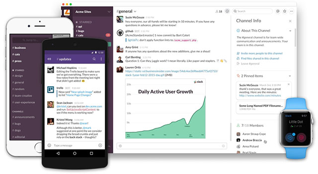 Interfaccia utente Slack su varie piattaforme