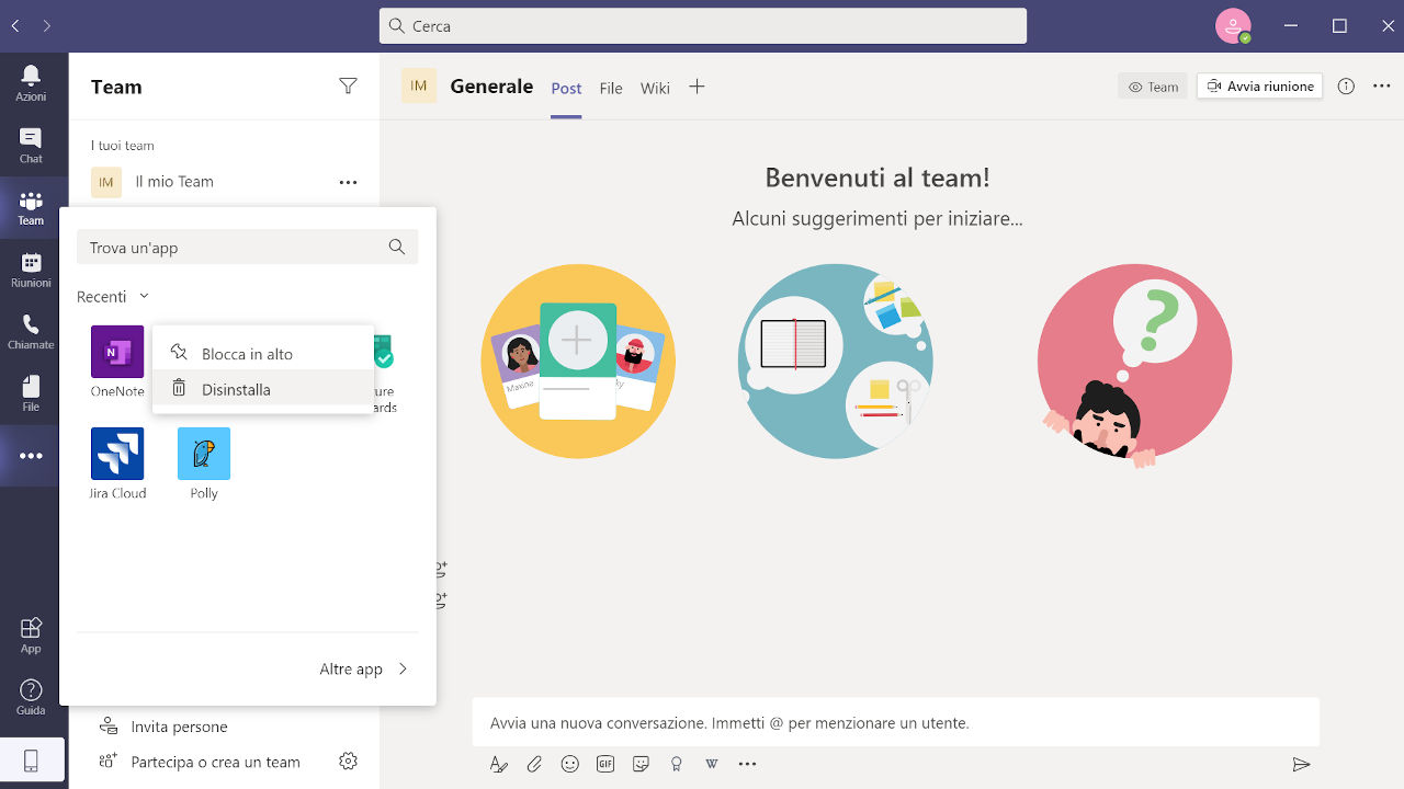 microsoft teams disistallare app