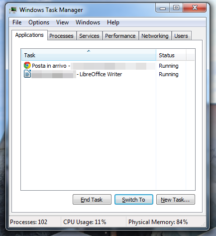 La scheda dei programmi aperti su task manager