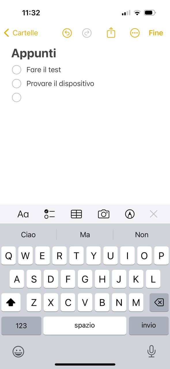 creare una nota su iphone