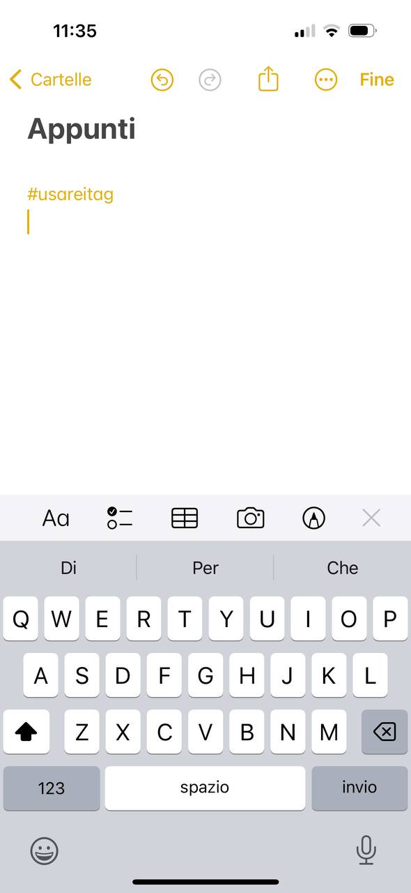 tag su note di iphone