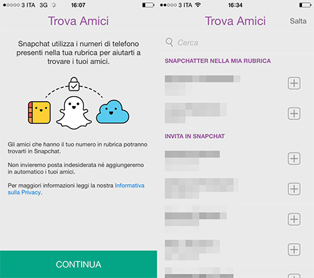 Trovare amici su Snapchat