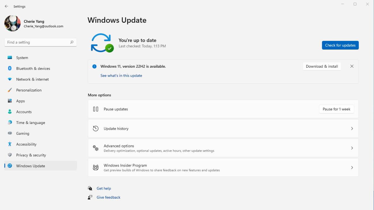 schermata windows 11 update