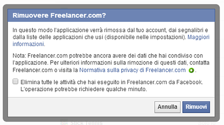 Revocare l'accesso con Facebook