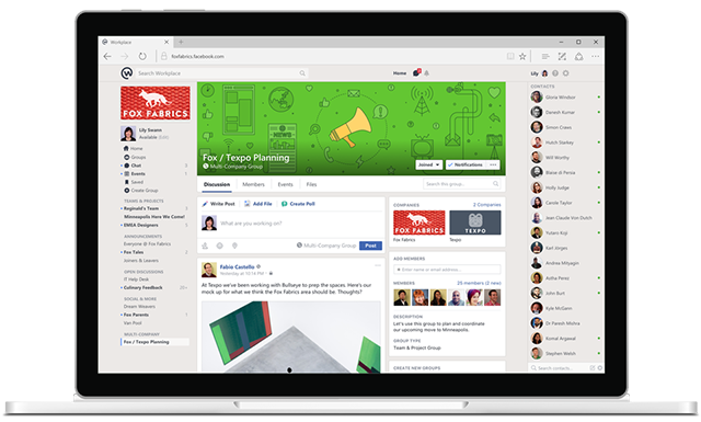 Interfaccia di Facebook Workplace