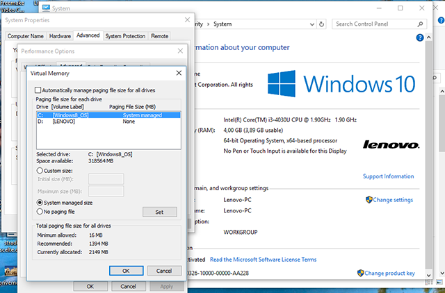 modificare dimensioni memoria virtuale Windows 10