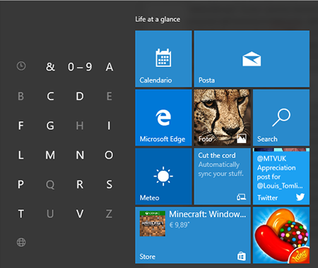 Menu start Windows 10