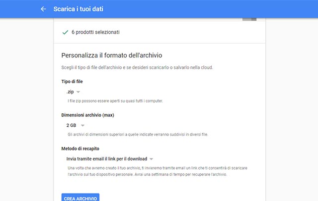 Scaricare i dati Google