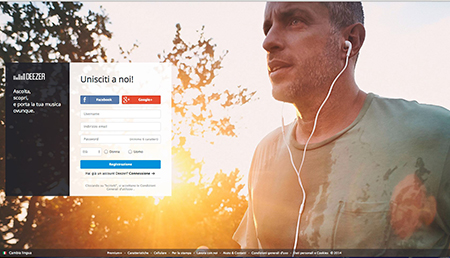 La schermata di login di Deezer