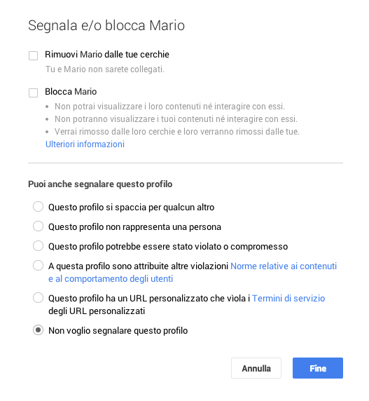 Bloccare su Google+