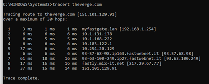 Il mio Traceroute su command shell