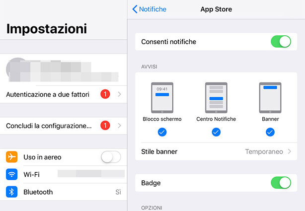 Disattivare  badge notifica iOS