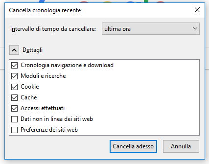 Cancellare cache e cookie Firefox