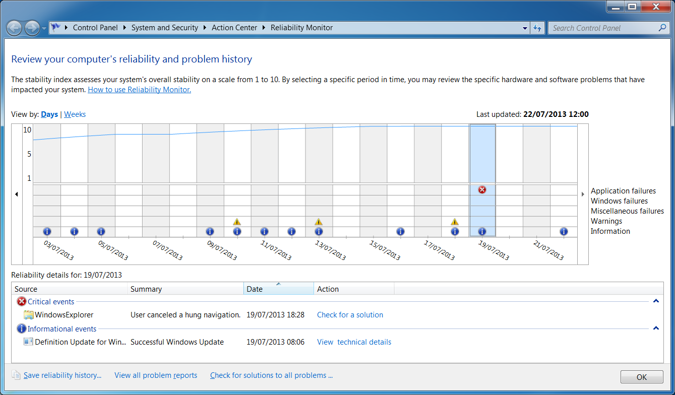 Microsoft Reliability Monitor