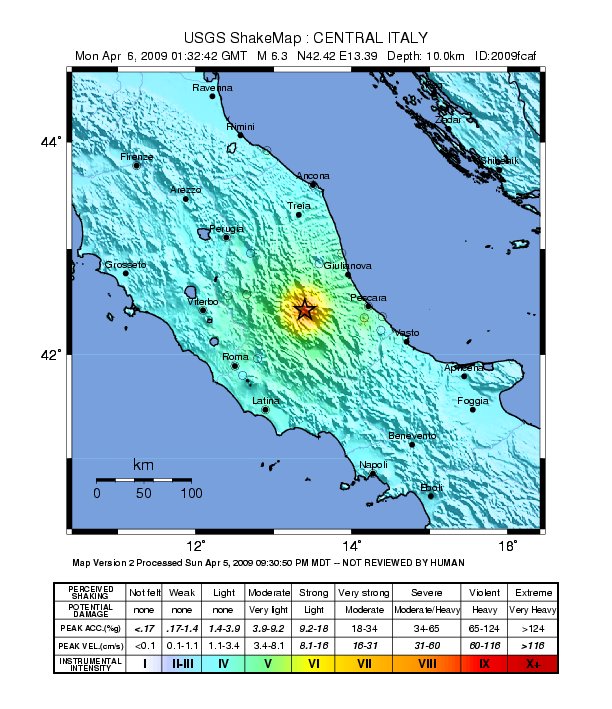 L'intensità di un terremoto su una mappa digitale