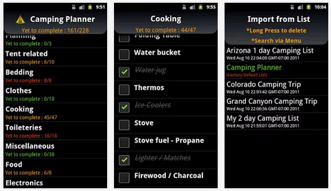 Camping trip planner