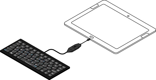 Configurazione smartphone e tastiera connessa con cavo USB OTG