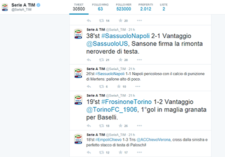 Account Twitter della Lega Serie A di calcio