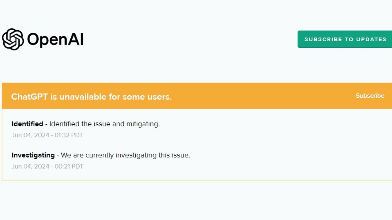 chatgpt down aggiornamento stato di openai
