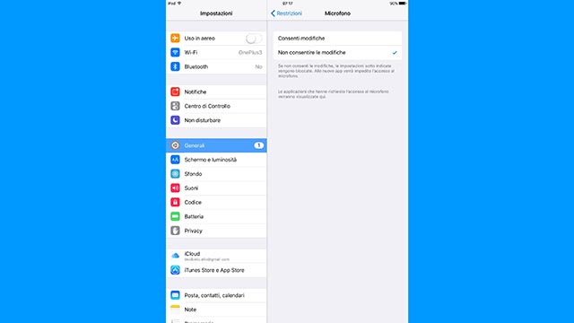 disabilitare microfono ipad parental control