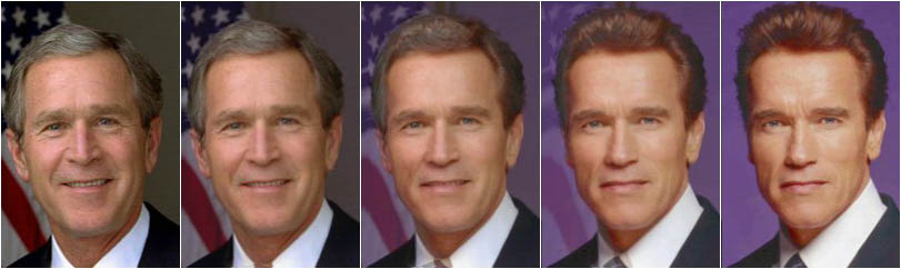 Morphing passo dopo passo tra l'ex Presidente USA George W. Bush e l'attore Arnold Schwarzenegger