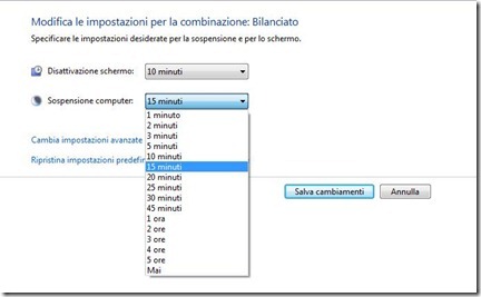 Opzioni risparmio energetico Windows 7