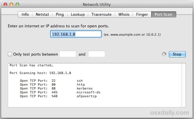 Port scanner di OS X