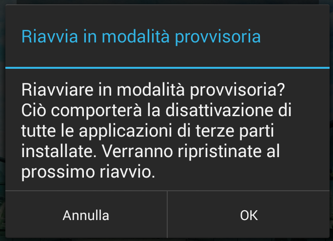 Accedere alla modalità provvisoria da Android Stock